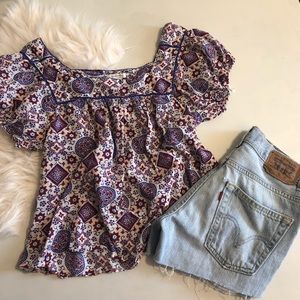 Patterned Milkmaid Blouse Top